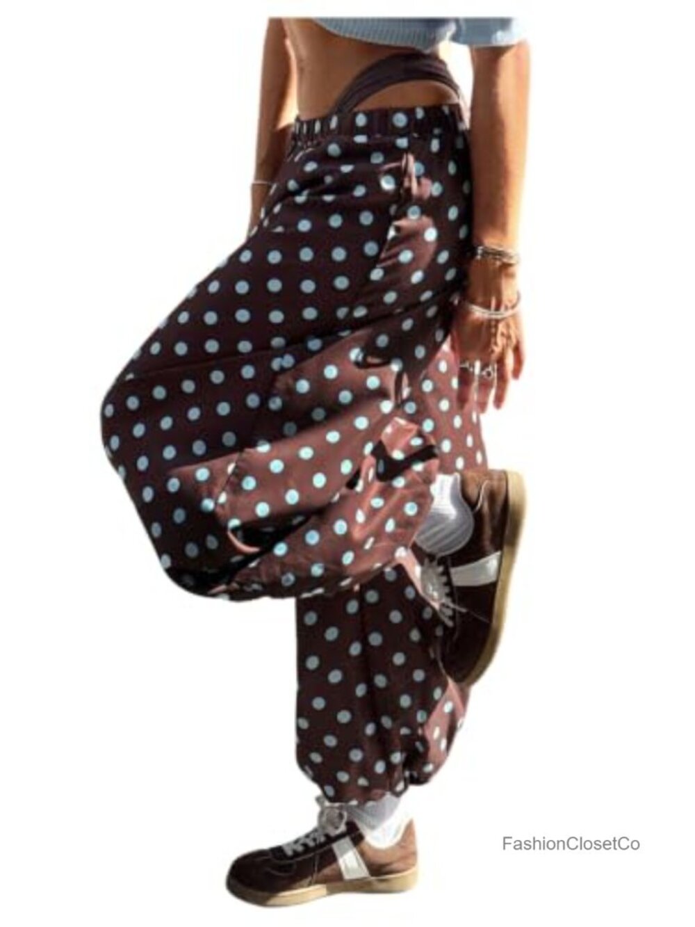 Women's Polka Dot Harem Pants Wide Leg Elastic Waist Baggy Casual Trousers